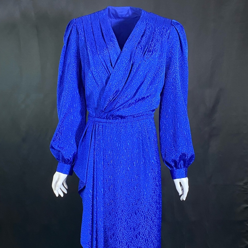 Vintage Faux Wrap Maxi Dress / Royal Blue / XL
